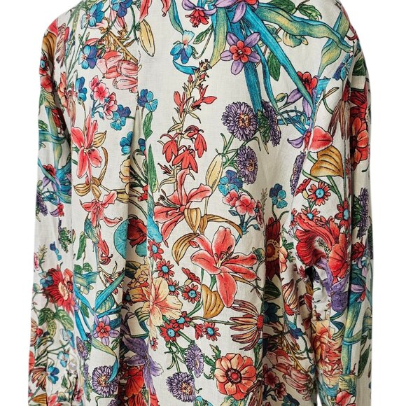 Neiman Marcus Womens 100% Linen Button Front Shirt, Floral, Tropical, Size XL - Picture 5 of 10